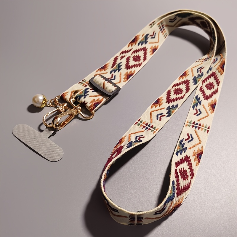 E-shop Retro-Muster Perlen-Crossbody-Langtelefonband Lanyard Unisex Verstellbares Teleskopseil Outdoor-Reise Breites Band Langseil -Rutsch -Verlust