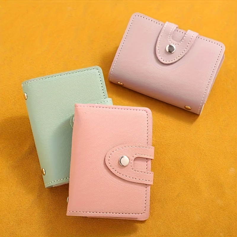 1pc Synthetic Synthetic Leather Card Holder, Simple Snap Card Holder with 26 Card Slots, Ultra-Thin Snap Credit Card Wallet