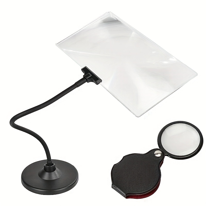 Image of Desktop Magnifier+ Mini Folding Magnifier Set (2-pack), 4x Magnifying Glass With Stand, Flexible Gooseneck Magnifying Glass, Large Page Magnifier For Reading Small Prints, & Seniors