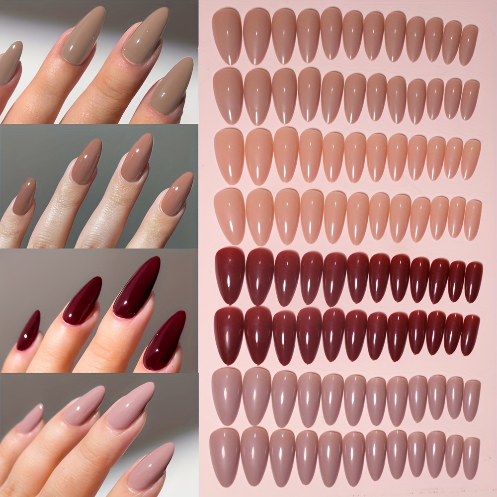 

96pcs -shaped Press-on Nails Set - Medium Length, Glossy In Mixed & Nude Shades, Fall/winter - Ideal Gift For Women And Girls, Press-on Nail, Glossy, , Christmas Gift