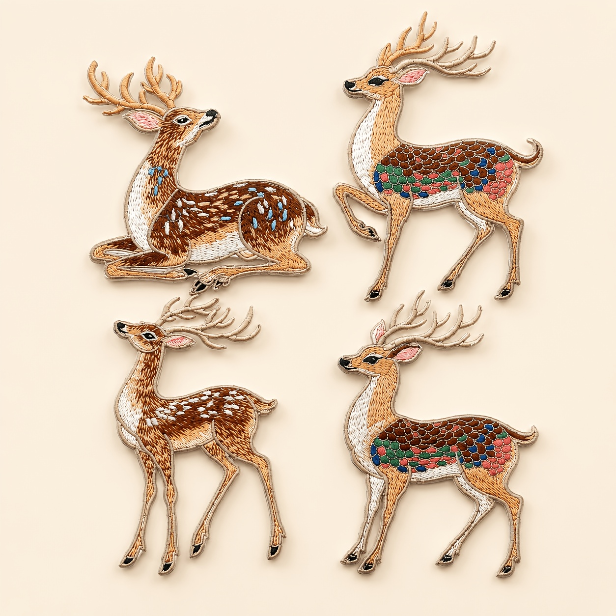 TEMU 4 pièces Grandes Appliques de Cerfs Brodées, Patchs d'Animaux à Broder sur Fer pour Veste, Jeans, Sacs à Dos, Chapeaux, Décoration de Vêtements,