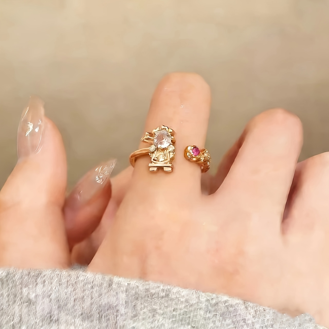 Luxurious French-Style Fairytale Ring with Synthetic Zirconia