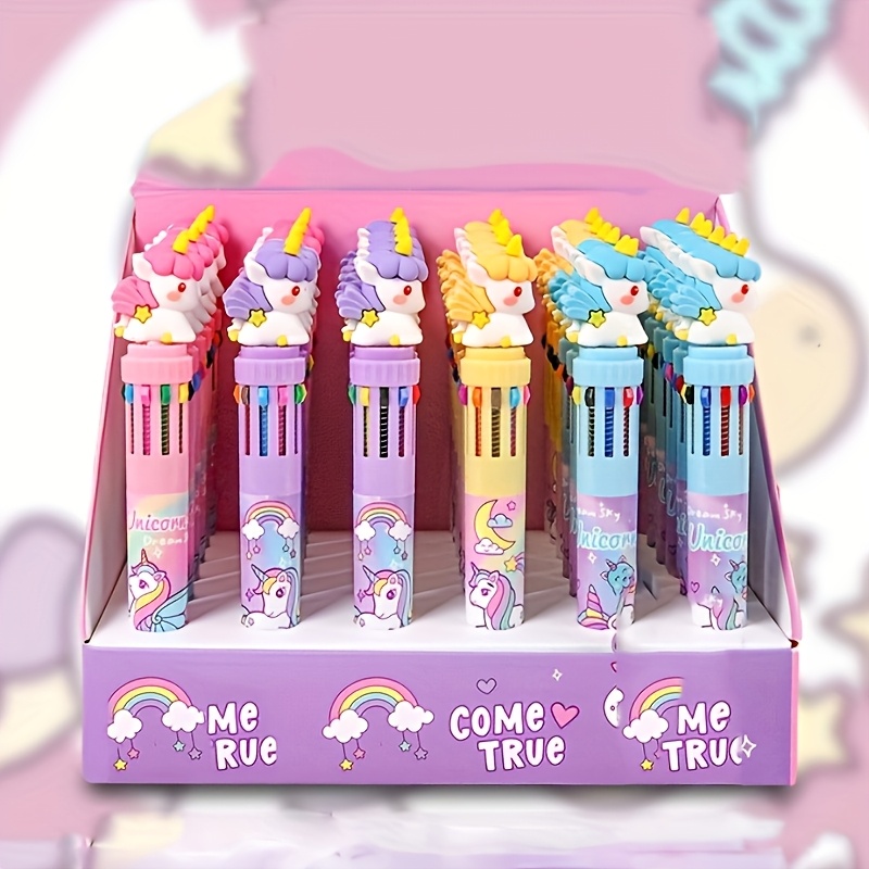 

Unicorn Theme 10-color Ballpoint Pen Set - Mixed Color Plastic Pens, 4pcs Pack, Smooth For Teens & Adults, Featherless Plain - Ideal For Journaling & Notes