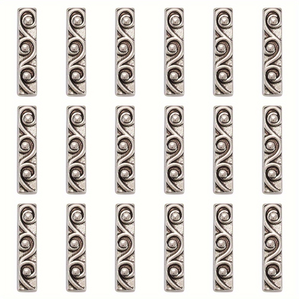 TEMU 20pcs Tibetan Spacers, And Cadmium Free & Nickel Free, Rectangle, Antique Silvery, About 18mm Long, 4mm Wide, 5mm Thick, Hole: 1.5mm, Diy