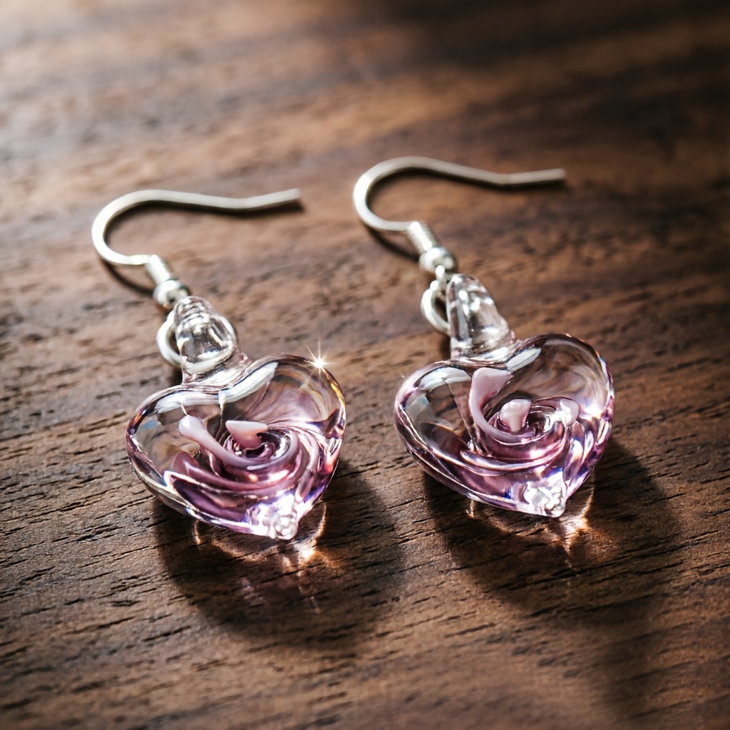 Women's Hand-Blown Heart Pendant Earrings