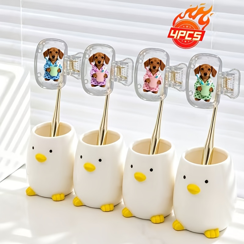 4pcs Dachshund Pajamas Brushing Teeth Series Toothbrush Set