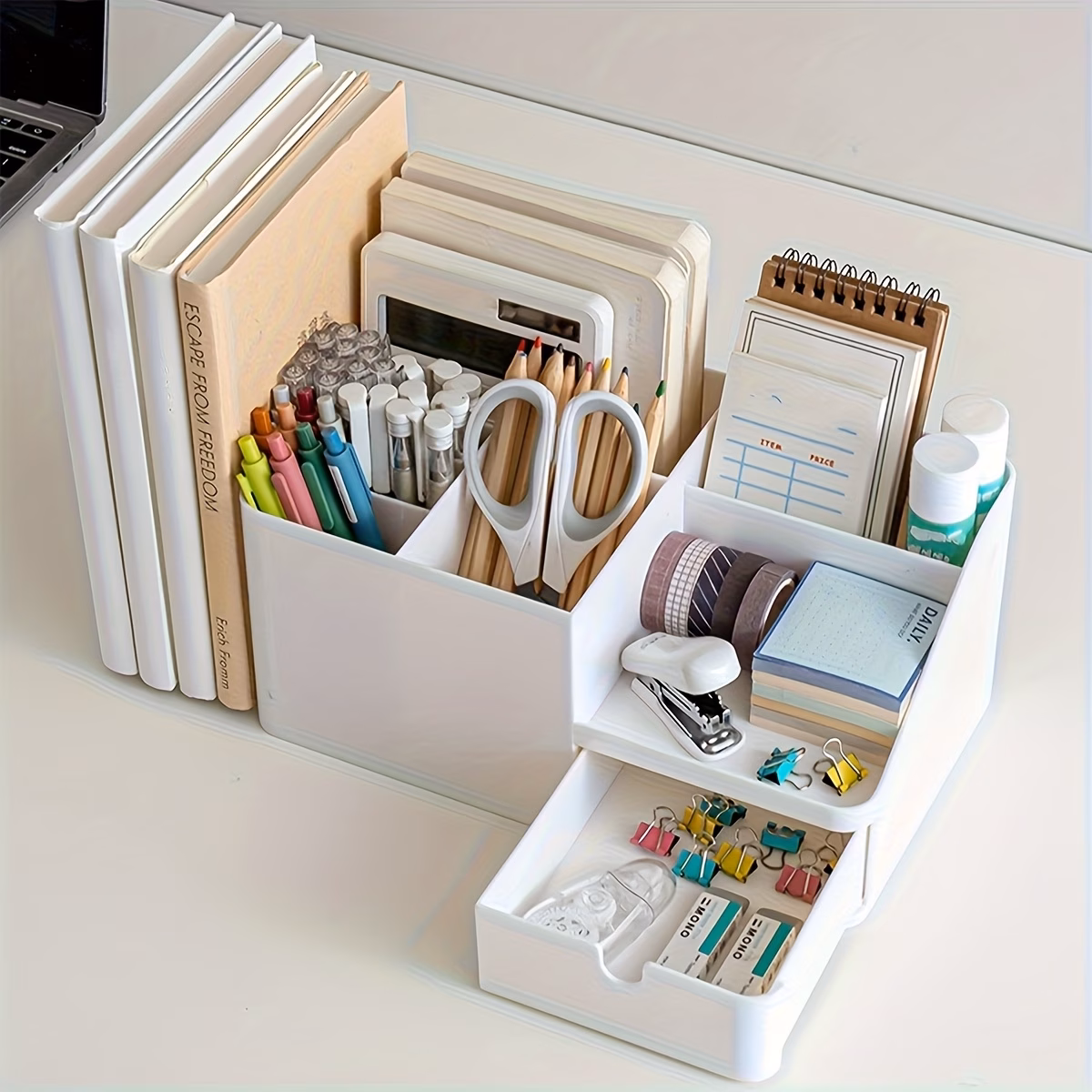 1pc organizer with expandable drawer multi tier desktop space saving design for office home vanity organizer for pens makeup stationery beauty products desk bathroom organizer pen holder durable material Product details 0