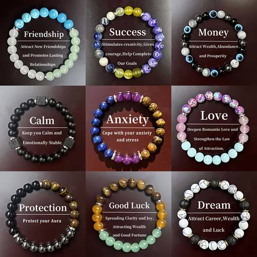 a set of 9pcs magical crystal bracelets symbolizing peace wealth friendship good luck love crystal beads and positivity and strength with elastic stretching christmas and halloween
