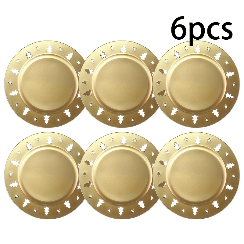 Temu 6/48Pcs 12.8 Inch Golden/Red Decorative Placemats With Hollowed & , Reusable Non-Food Contact Charger Plates For Christmas, Birthdays, Parties,-image