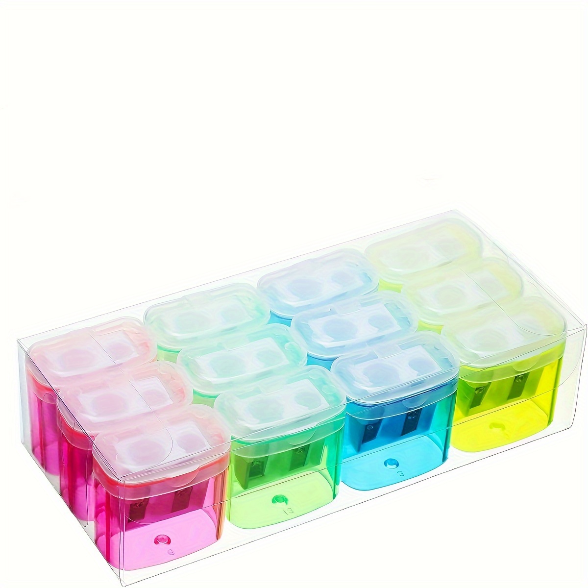 TRKETK 4 Pièces Taille-Crayons, Taille-Crayon à Double Trou Taille-Crayon Avec Reservoir Manuel Portable Taille-Crayon Coloré Avec Housse Pour Enfants