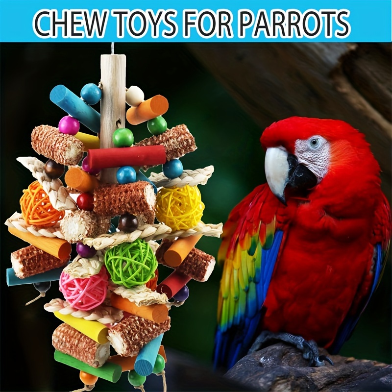 

1pc Large Colorful Parrot Chew Toy, Natural Pepper Wood, Hanging Aviary Play Toy For African Grey, Macaw, Cockatoo, Parrots With Multicolored Beads And Rattan Balls