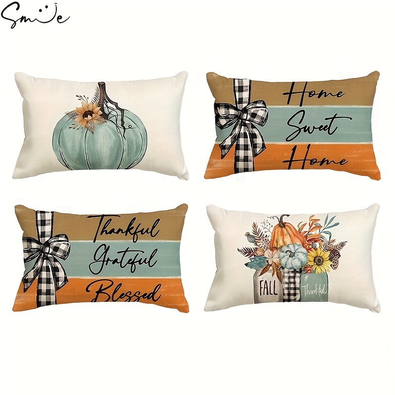 

Sm:)e Give Thanks Throw Pillow Covers Set Of 4, Fall Autumn Thanksgiving Eucalyptus Leaves Harvest Decoration For Home