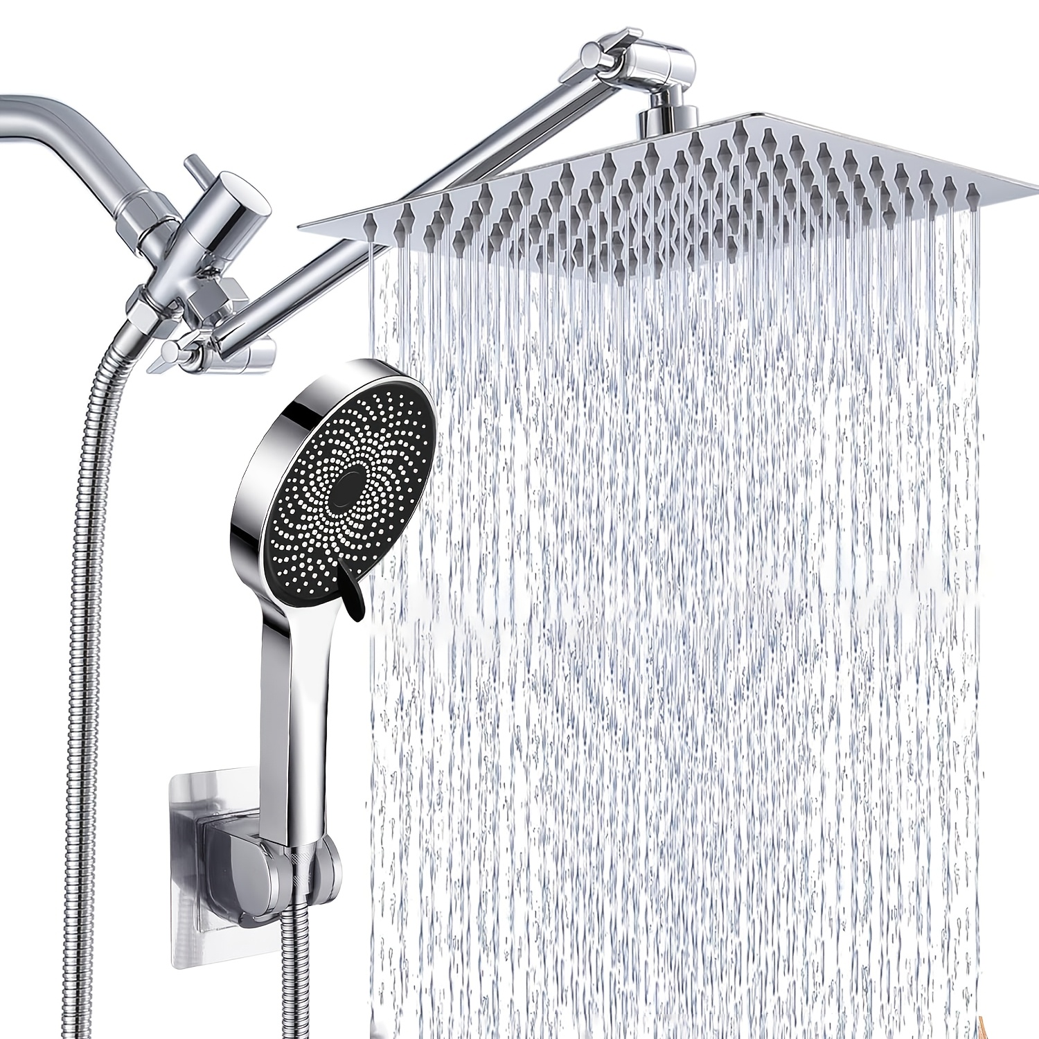 Rain Shower Head with Handheld Spray Combo – 8/10/12 Inch High Pressure Dual Shower System with Adjustable Extension Arm & 60 Inch Hose — Zaynora Luxury Marketplace