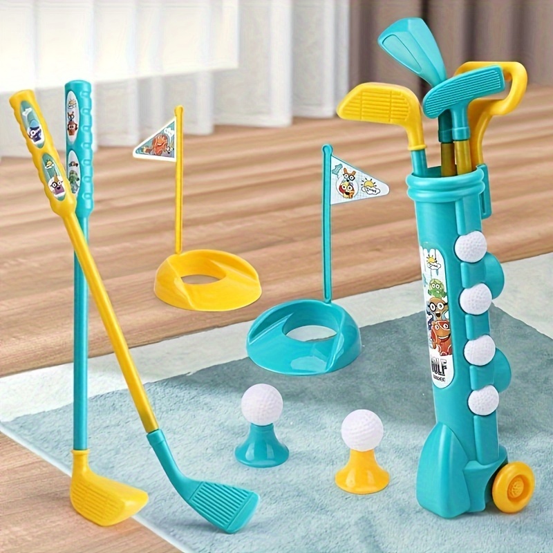 Image of Golf Clubs Set, Golf Toy With 1 Golf Cart, 3 Golf Clubs, Balls, 2 Practice Holes, Indoor Outdoor Sports Toy, Over 3 Years Old