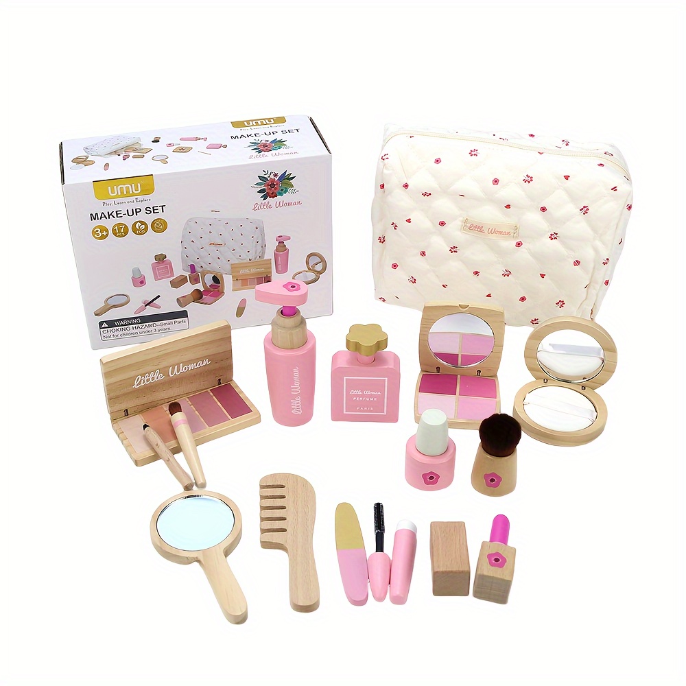 17pcs wooden playset for   princess dress up makeup kit with dollhouse accessories diy crafts and educational toys perfect gift for girls on birthdays halloween thanksgiving christmas