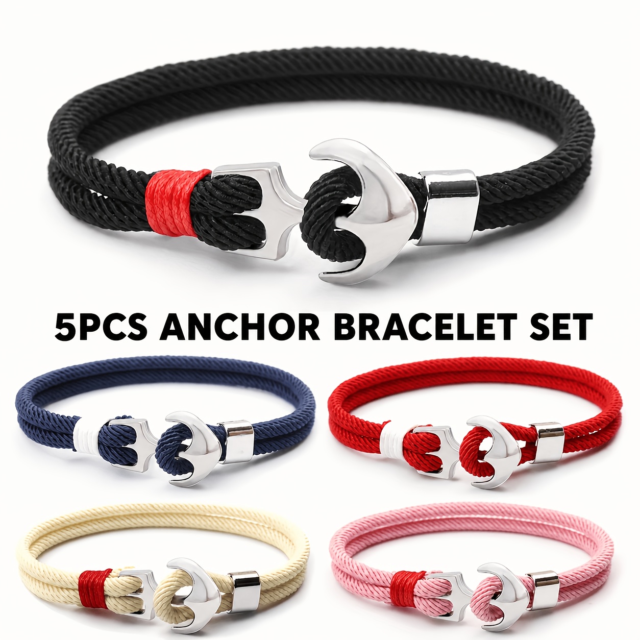 TEMU Ensemble de 5 bracelets en corde tressée , bracelet style en corde , bracelet de survie en extérieur, pour couple 5 bracelets, bijoux nautiques,