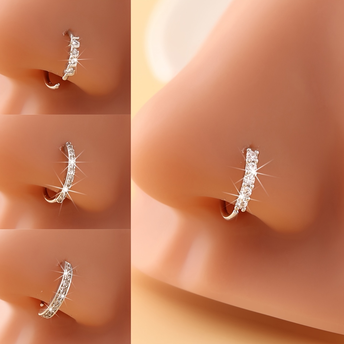TEMU 4pcs Set Of Easy Nose Rings, Women's Fashionable And Elegant Piercing Studs, Suitable For Daily Wear Or Gifting