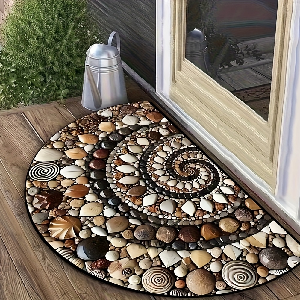 

1 Pebble & Floral - Non-slip, Easy-clean Polyester Semi- Door Mat For Indoor/outdoor Use - Ideal For Entryway, Kitchen, Bathroom, Patio, Balcony Decor, For Front Door