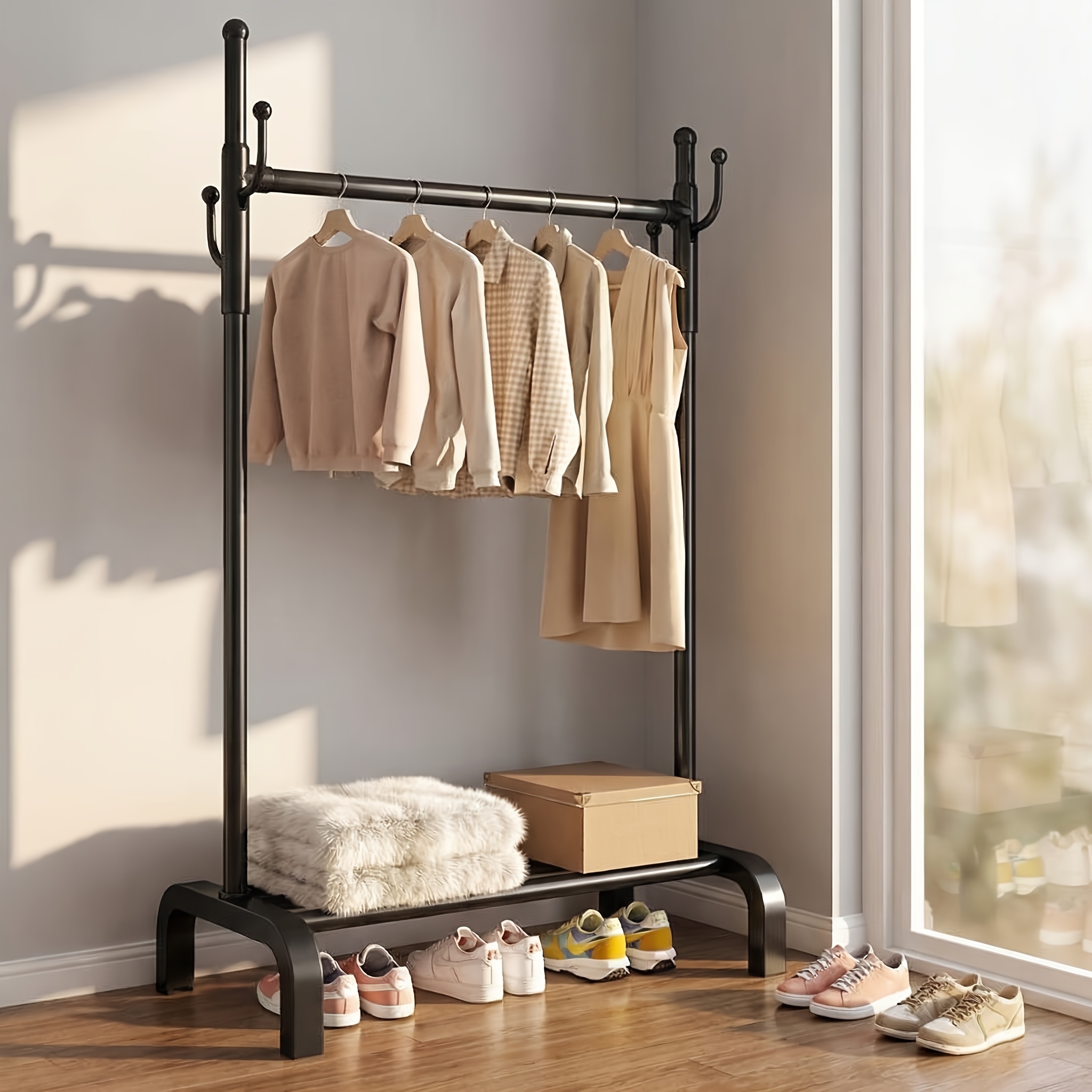 TEMU 3-tier Cactus-shaped Floor-standing Garment Rack - Coat Rack, Multi-hook, Vertical Clothes Storage Rack, Coat Stand, Thickened Material, Sturdy