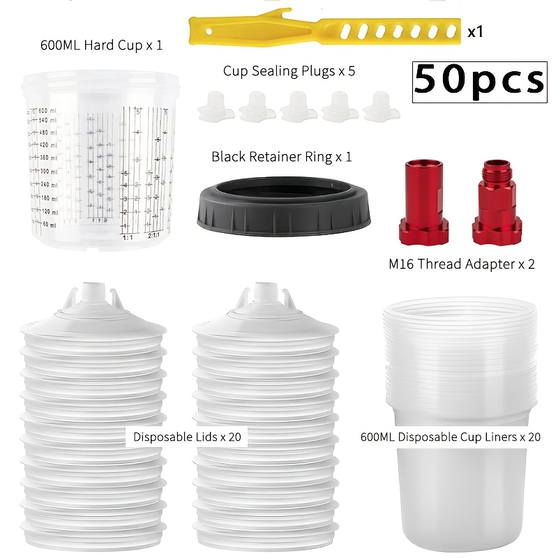 TEMU 50pcs, Large Capacity Disposable Paint Mixing Cups - 20.29oz/600ml, Featuring A Replaceable For No Cleaning Required, Included A Graduated Outer