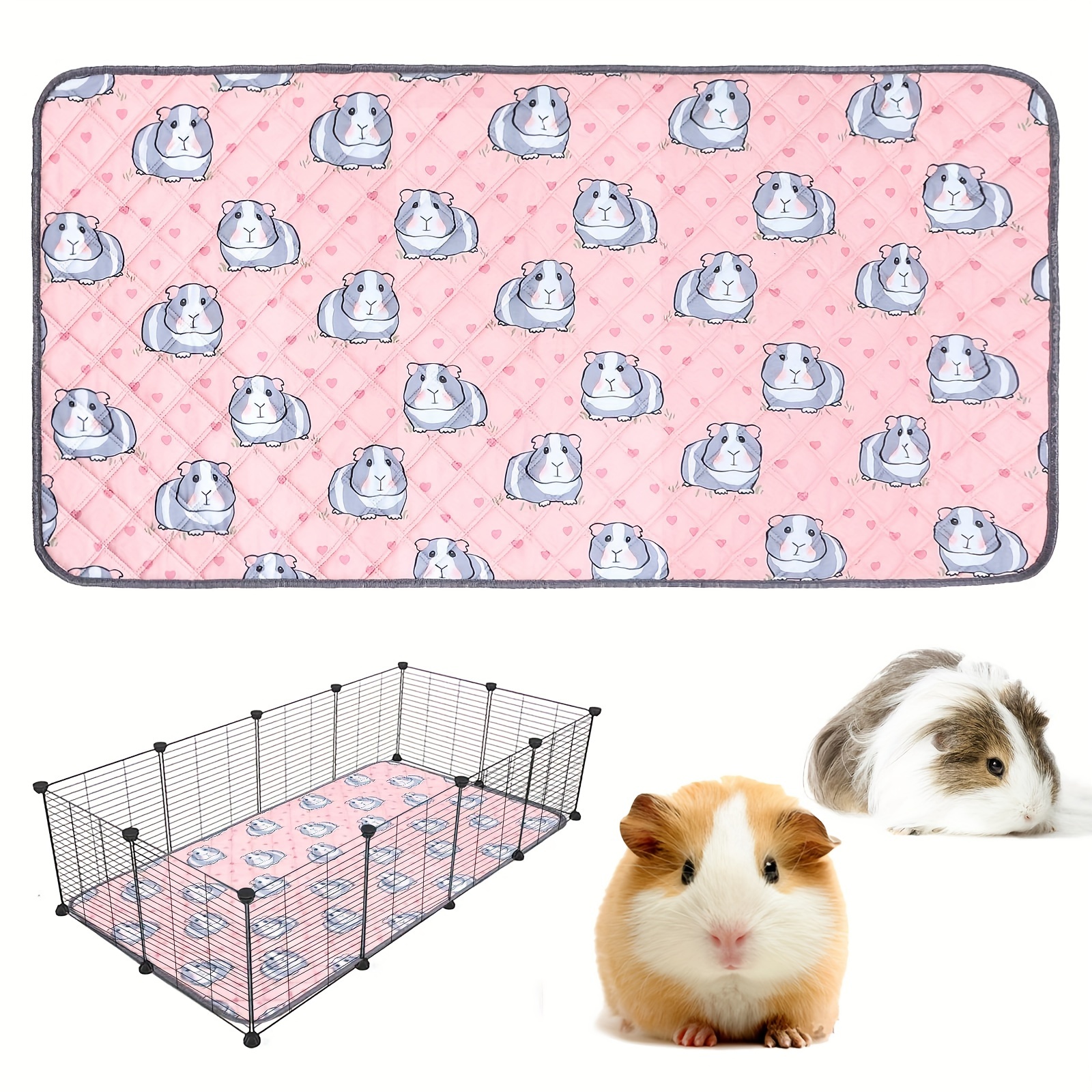Pink Printed Guinea Pig Cage Mat, Washable Bedding for Guinea Pigs