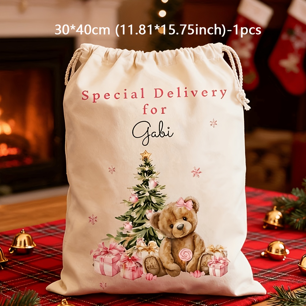 TEMU Personalized Custom Name Teddy Bear Gift Bag With Name/initials - Reusable Suitable For Christmas, Birthdays, Secret Santa Exchanges, Winter