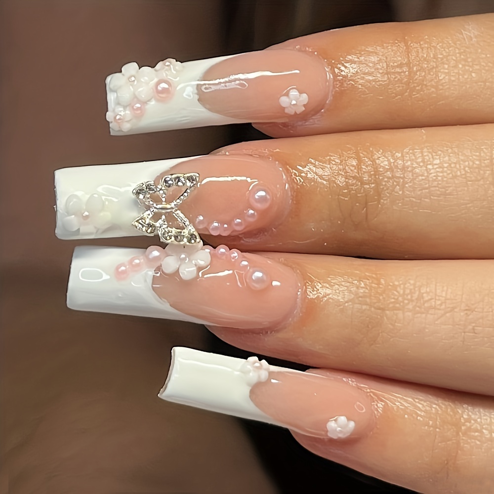 FANCY French-rhinestones Nails-french Nails-fancy Nails-luxury Nails-cute  Nails-glue in Nails-party Nails-bride Nails-french Press Ons 