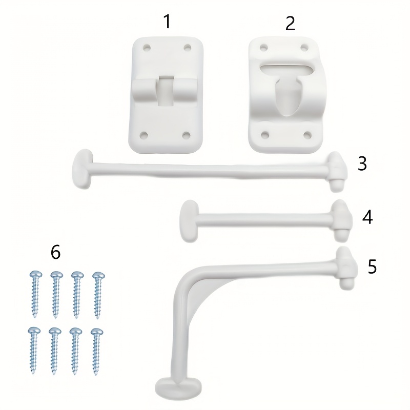 TEMU Rv 3pcs Windproof Door Latch And Set, Plastic Door Latch And , Rv Door Hook And Fixing Hook, White Windproof Door Latch, , 3 Uses, 8 Screws