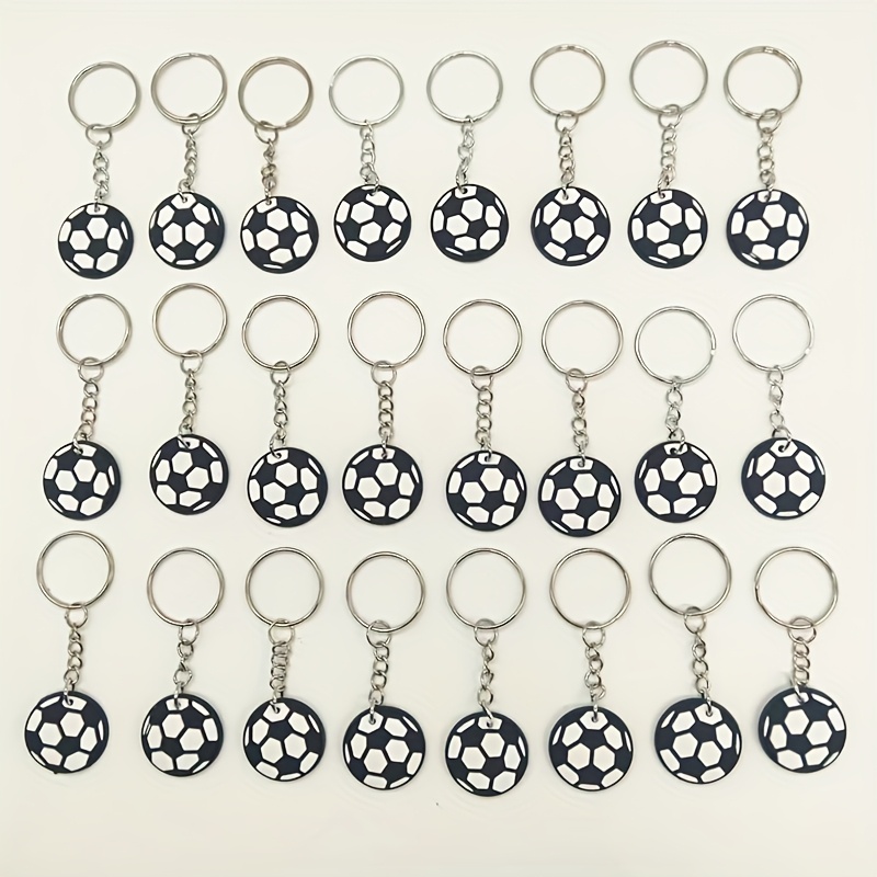 TEMU 2d Flat, 24pcs Cartoon 2d Flat Soccer Keychains, Wallet, Backpack, Handbag Accessories, Metal Key Rings, Soccer Pendants, Suitable For Sports