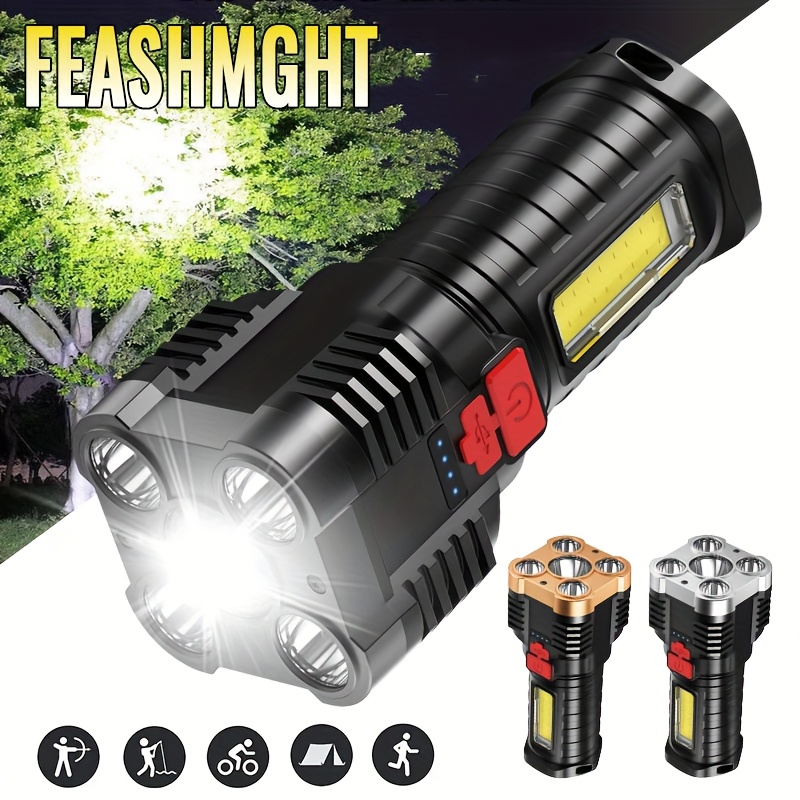 1pc bright portable led flashlight outdoor with battery level display handheld torch abs material emergency night light usb rechargeable work lights for hiking   running