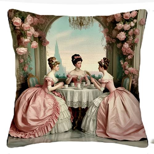 1pc vintage victorian dress with rococo floral pattern pillowcase double sided print with zipper closure 2d flat print sofa bedroom living room decor outdoor decoration no insert elegant style 2d flat