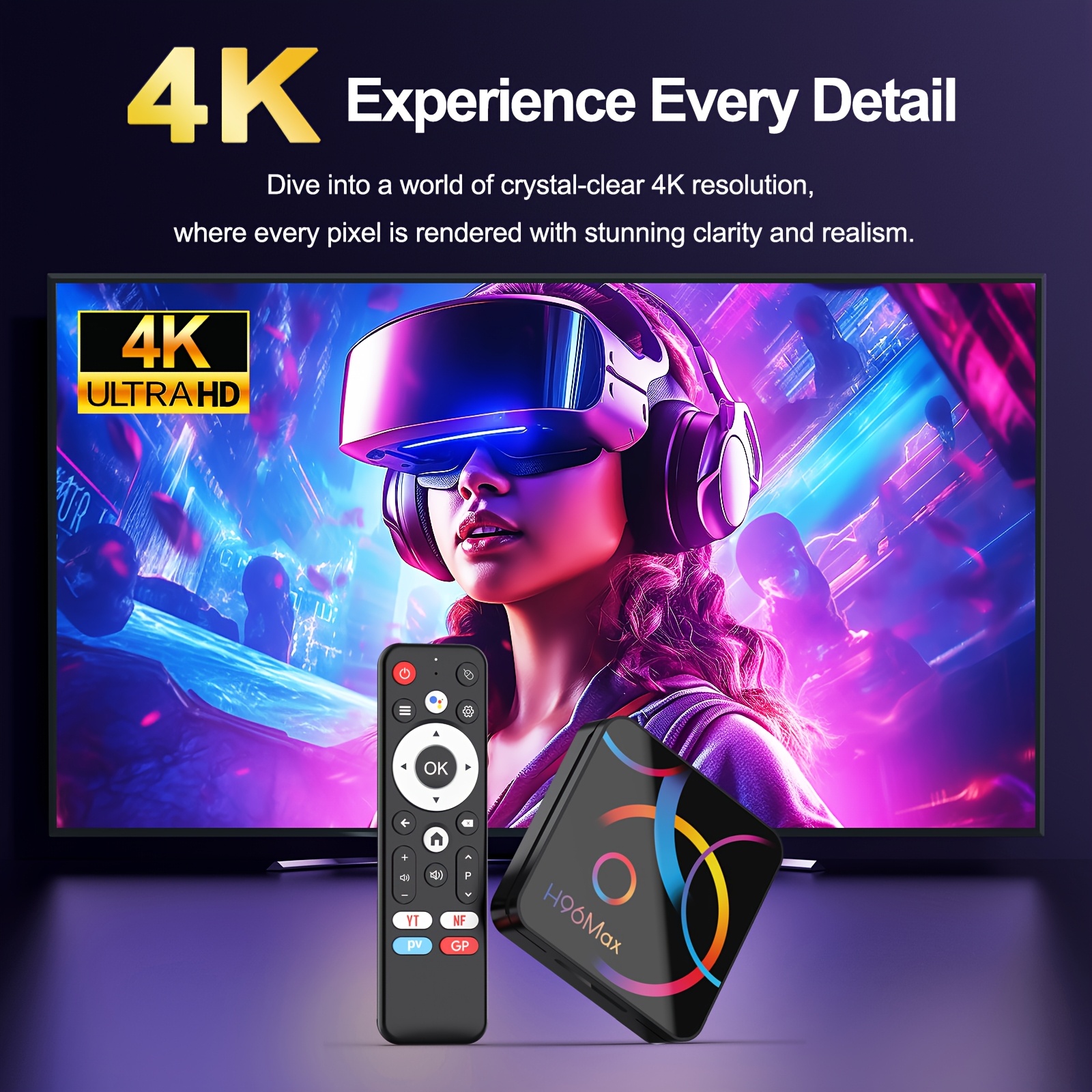 H96 MAX RK3518 Android 14.0 Smart TV Box | 4K@60fps HD, 3937.01inch Ethernet, Wi-Fi 6, BT 5.4, Google Assistant, HDR10, Stereo Sound, Durable Design - Google Play & Google Assistant Compatible