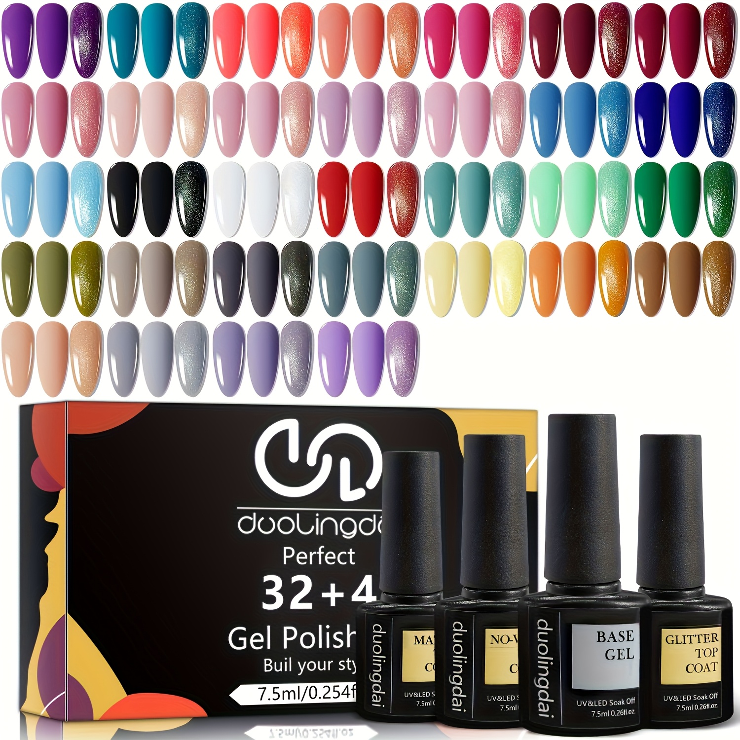 E-shop 36-teiliges Gel-Nagellack-Set, 32 Farben in Nude, Rosa, Grün, Blau mit Glänzendem & Mattem Top- Basislack, Soak Off, DIY-Geschenk für Frauen