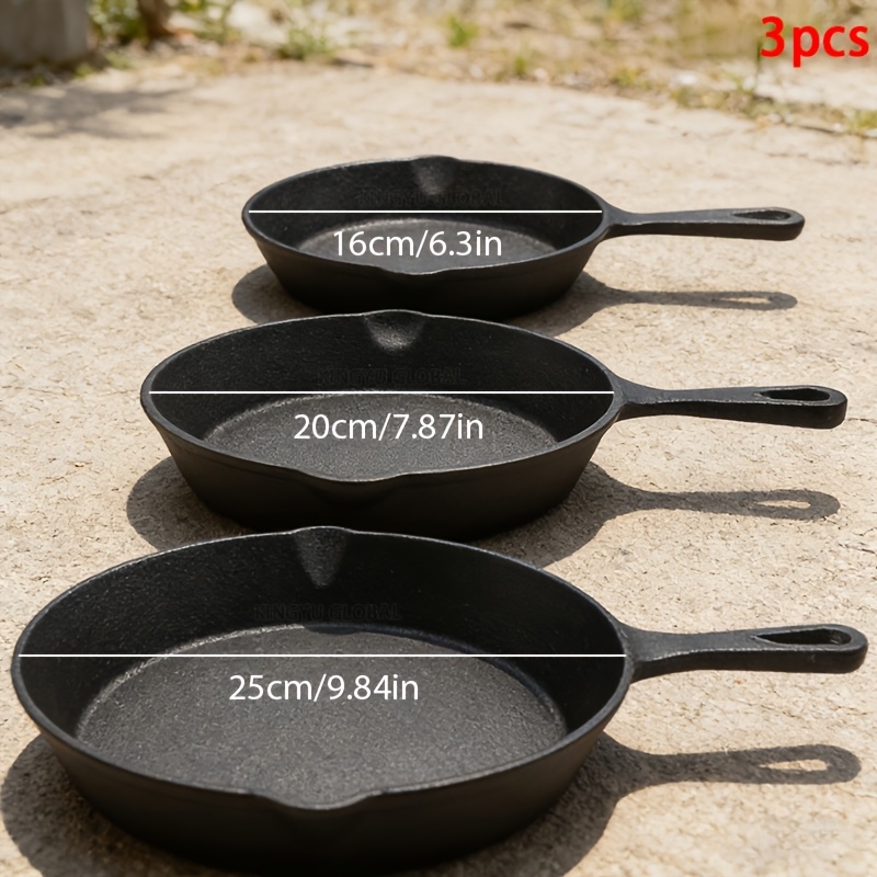 TEMU Set di padelle in ghisa da 3 pezzi, 1 pezzo, set di padelle in ghisa senza rivestimento, 6 pollici/8 pollici/10 pollici, in ghisa per , cottura
