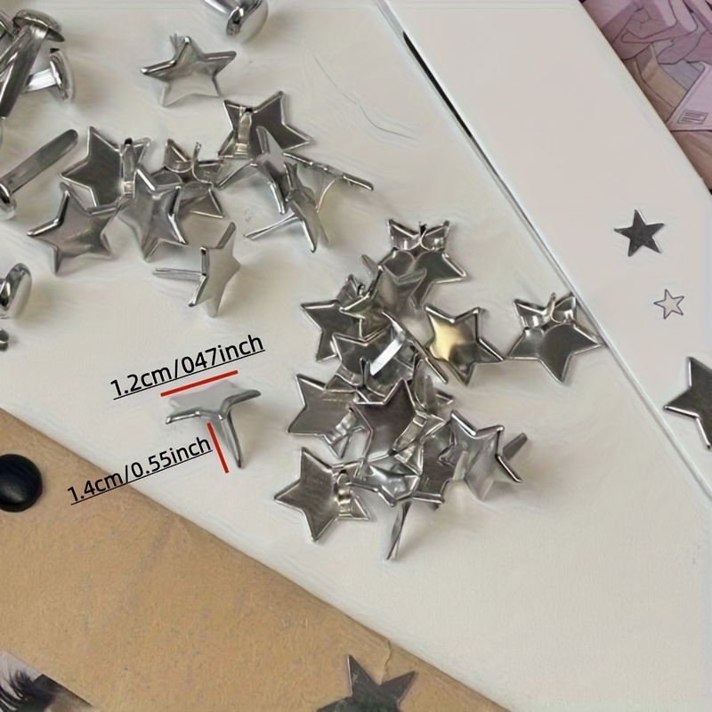 Image of 25pcs Star Snowflake Pattern 2 Leg Nails - White And Silver Metal 1.2cm Exquisite Hollow Decoration, Suitable For Handicrafts, Christmas Cards, Gift Packaging, Gifts