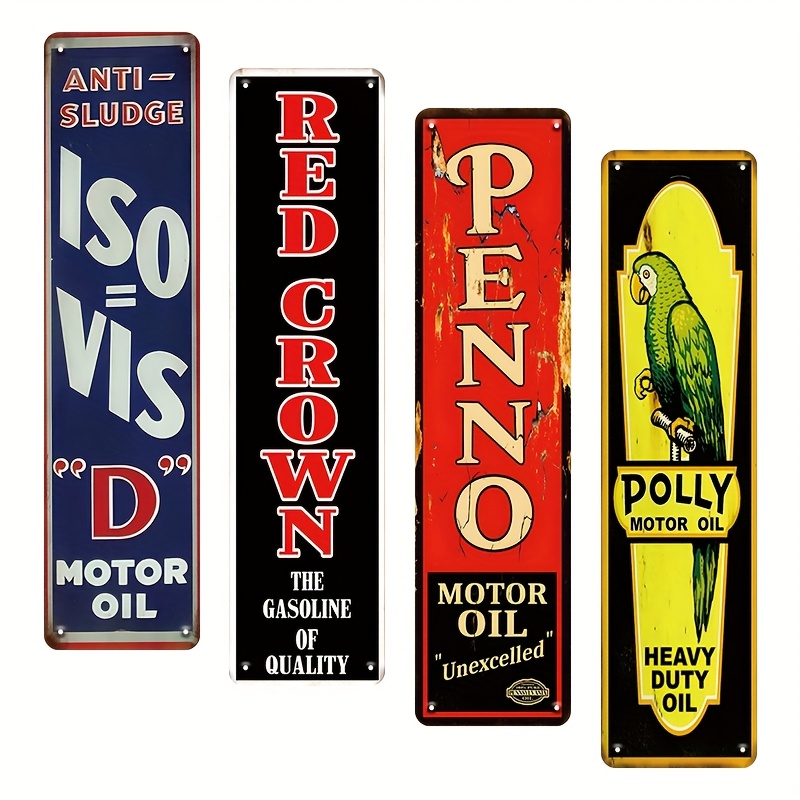 TEMU 4pcs Set Vintage Motor Oil Wooden Sign, Suitable For Garage, For Man Cave, Auto , Bar, And Café Wall Decor