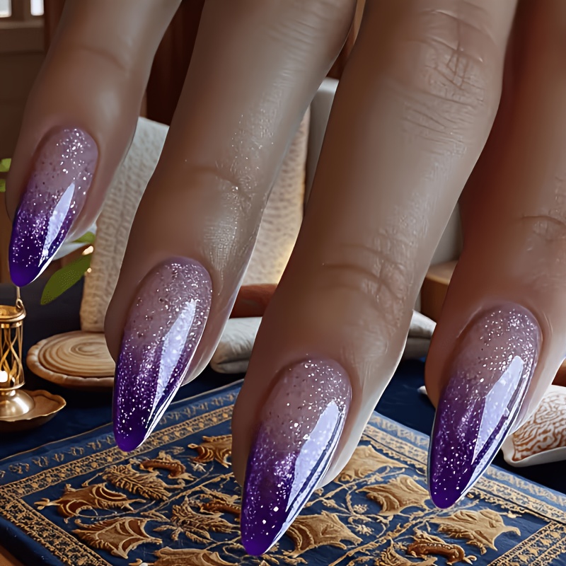 TEMU Medium Almond-shaped Press-on Nails, Color-changing Ombre Fake Nails, Stiletto Press-on Nail Set, Suitable For Women, 24pcs Almond Acrylic