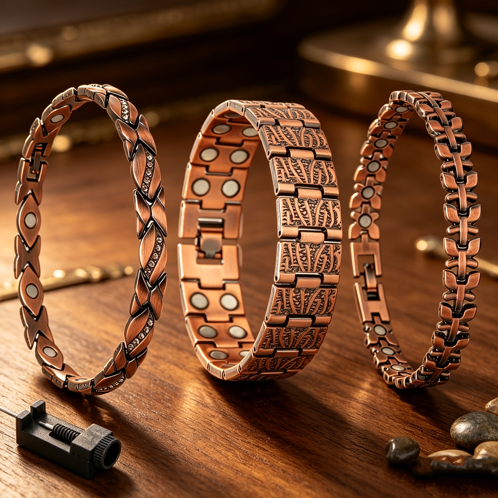 TEMU 3pcs Set Of Vintage Magnetic Bracelets, Suitable For Men And Women, With Adjustable Bracelet Clasps. Stylish Everyday Accessories And Perfect