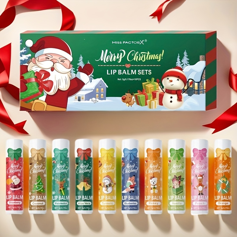 Gift Set of 10pcs Per Box, Deep Hydration And Long-Lasting Moisture, Lip Balm Set for Smooth Lips, Christmas-Themed Gift, New Year Present, Valentine'S Day Gift