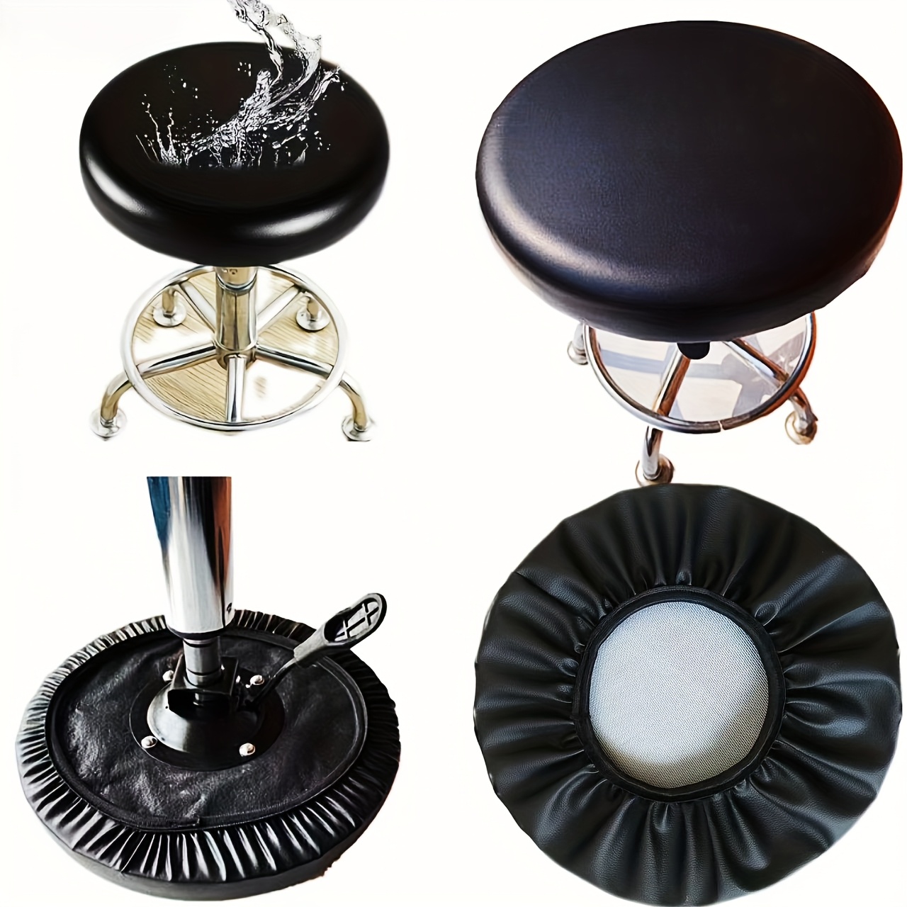 1pc Professional Pu Round Cover, Round Stool Cover, Bar Round Stool Cover, Beauty Workers Elastic Stool Cover