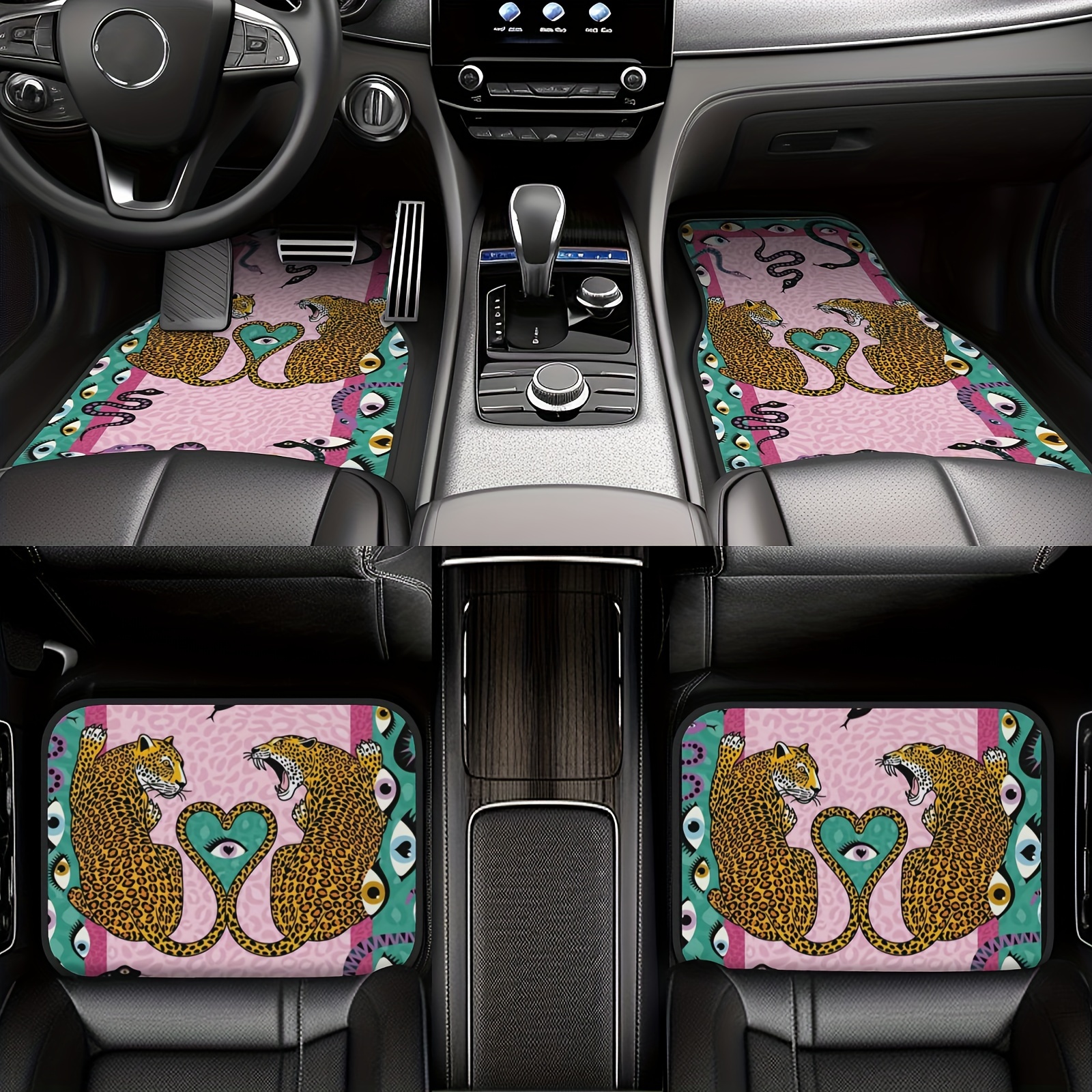 

4 Pieces Artistic Leopard Print Car Floor Mats - Universal Non-slip For All Seasons, Suitable For Cars, Suvs, And Makes A Great Christmas Gift For Men And Women