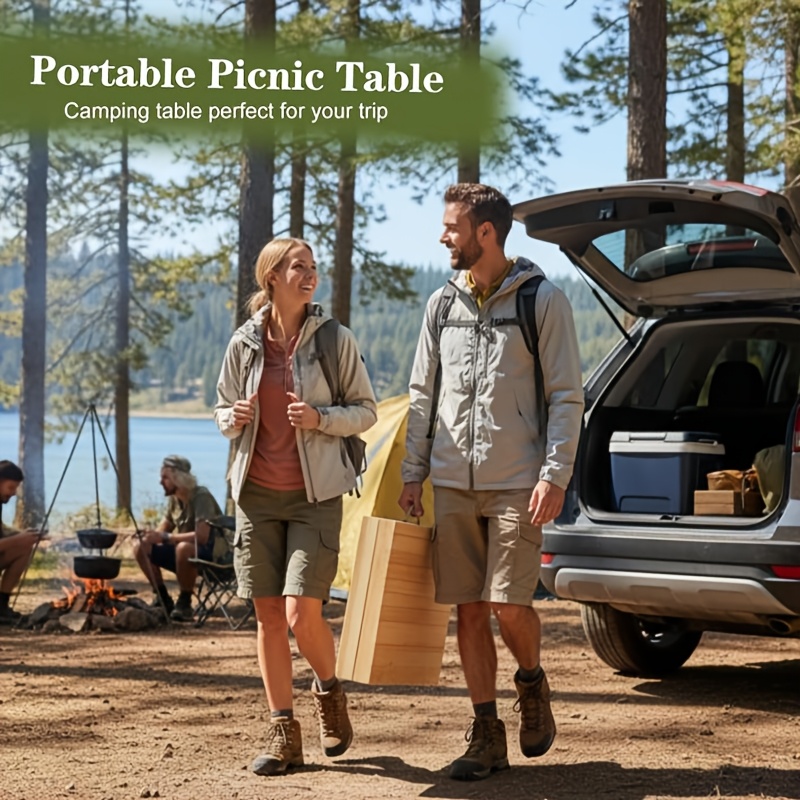 1pc Foldable Low Picnic Table, 60-inch Portable And Lightweight Camping Table, Foldable Camping Table with Tablecloth, Suitable for Parties, Patios, Gardens, Barbecues, Backyards, Christmas (natural Wood Color)