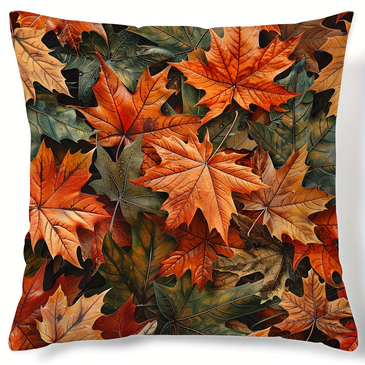 

Autumn Charm Pillow Cover - 17.7" Square, Single-sided Print With Pumpkin, Sunflower & Maple , Zip Closure, Hand Washable Polyester - Sofa & Bedroom Decor Decorative Pillows