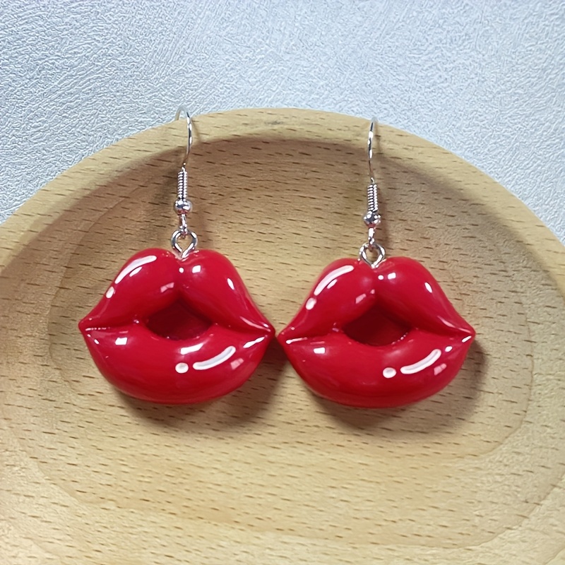 TEMU Orecchini con rosse sexy in resina, creativi e divertenti, con gancio per l'orecchio, gioielli da donna per feste