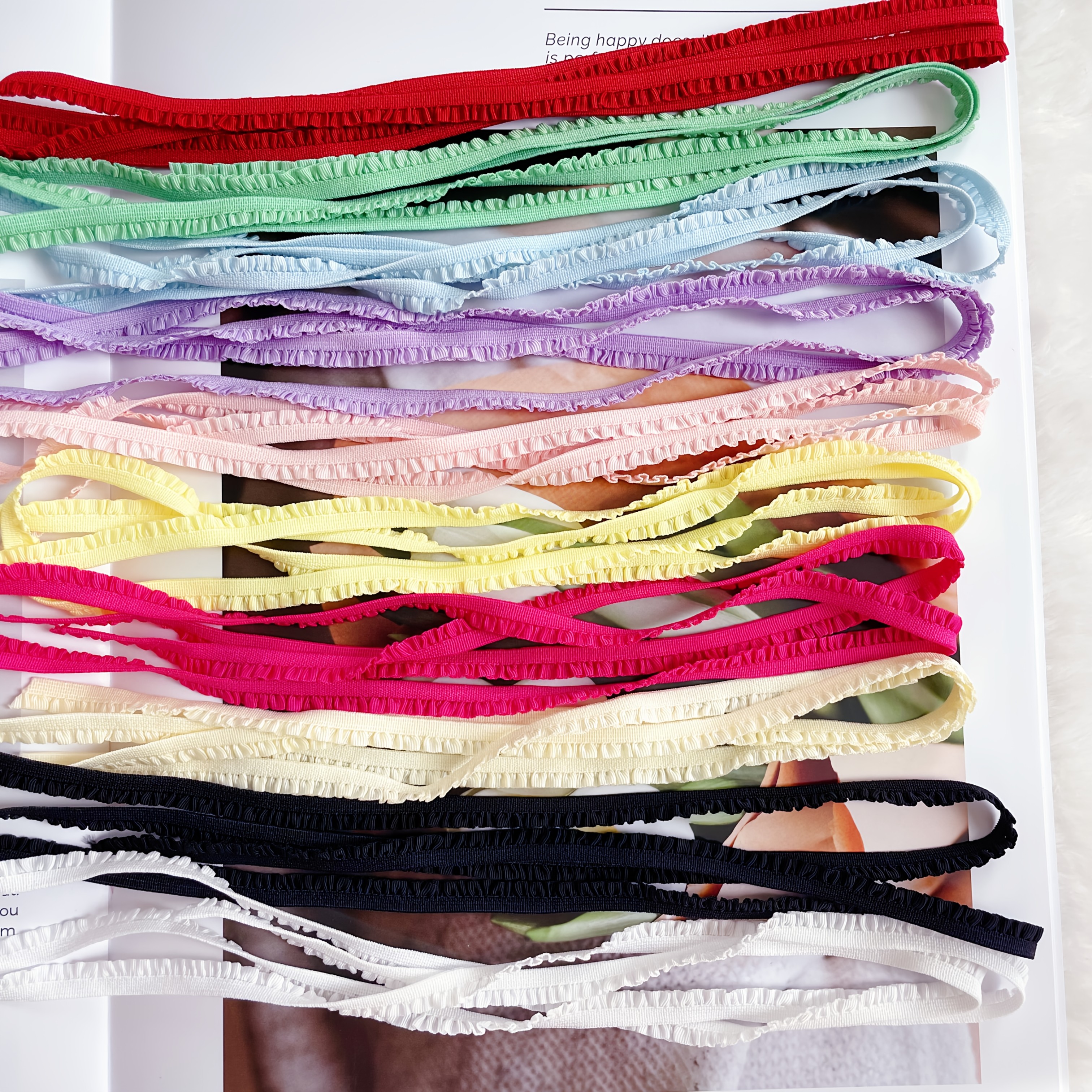 Yards Vibrant Elastic Stretchy Edge Ribbon, 6mm Pleated Lace Trim in  Assorted Colors – Doll Clothes, Dress Accessories, Sewing,