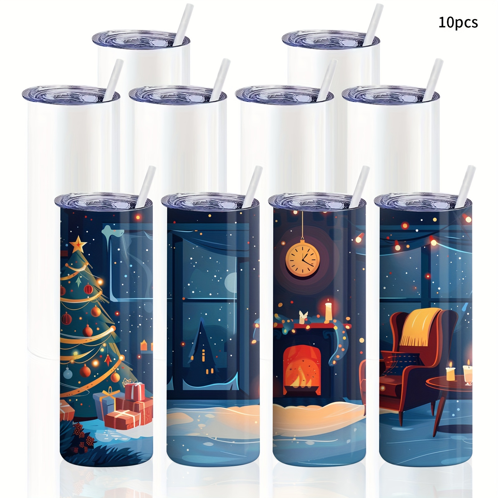 

8/10pcs, Sublimation Tumblers, 20oz Skinny Tumblers, Straight Tumblers Sublimation Blanks Bulk, Double Wall Vacuum Insulated Stainless Steel Insulated Sublimation Tumblers Cup White, Diy Gift