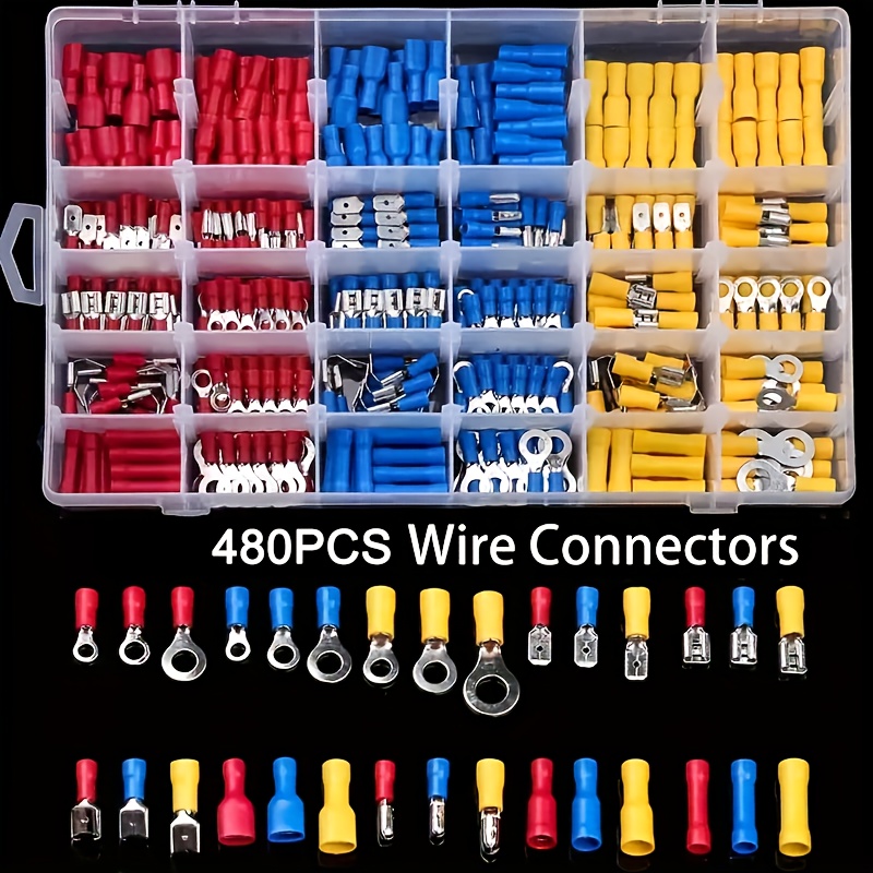 

480pcs Assorted Insulated Electrical Terminals, Set - For Automotive In Box