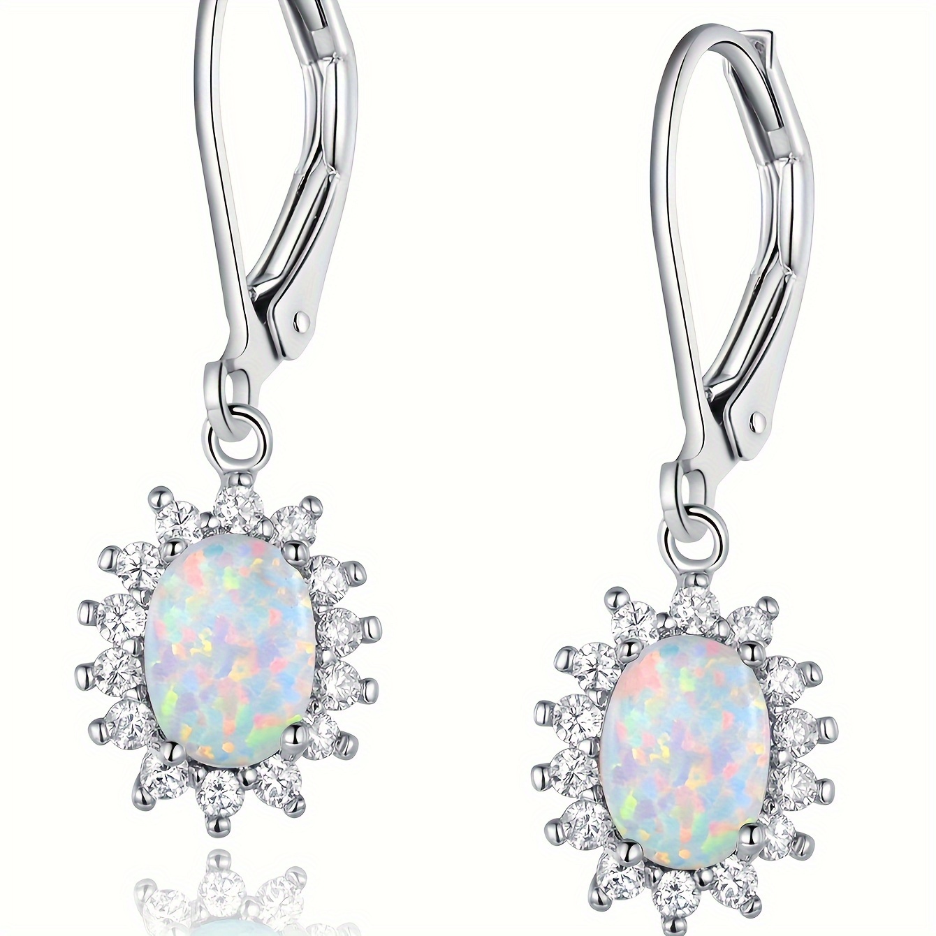 

Boho & Elegant Style, Delicate Inlay White Opal Dangle Earrings, Inlay Sparking Zircon, Fashion Accessory For Daily Wear