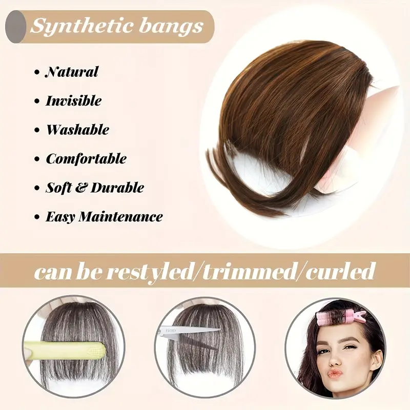 1pc womens synthetic fiber clip in bangs invisible mini bb clip comfortable breathable net straight hair daily wear hairpiece details 4