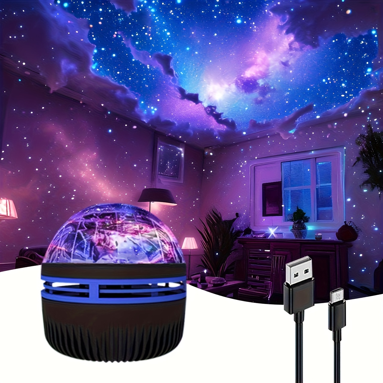 YETHKE 7-Color LED Aurora Projector with Remote Control - USB-Powered for galaxy Night Light, 36V Safe Operation, Black Ambient Lighting for Bedroom & Music Room Decor, Vibrant for galaxy Effect, Versatile Color Options, Remote Controlled Projector, Celestial Theme, Highquality Leds